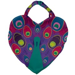 Peacock Bird Animal Feathers Giant Heart Shaped Tote by Wegoenart