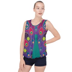 Peacock Bird Animal Feathers Bubble Hem Chiffon Tank Top