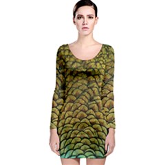 Peacock Bird Feather Color Long Sleeve Bodycon Dress by Wegoenart