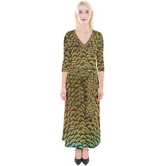 Peacock Bird Feather Color Quarter Sleeve Wrap Maxi Dress by Wegoenart