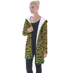 Peacock Bird Feather Color Longline Hooded Cardigan