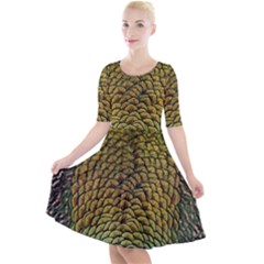 Peacock Bird Feather Color Quarter Sleeve A-line Dress