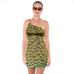 Peacock Bird Feather Color One Soulder Bodycon Dress by Wegoenart