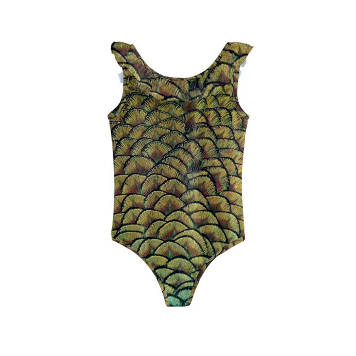 Peacock Bird Feather Color Kids  Frill Swimsuit