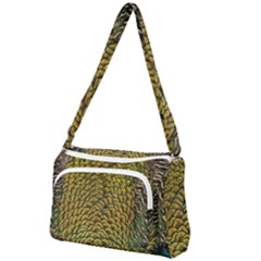 Peacock Bird Feather Color Front Pocket Crossbody Bag