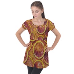 Blood Orange Fruit Citrus Fruits Puff Sleeve Tunic Top by Wegoenart