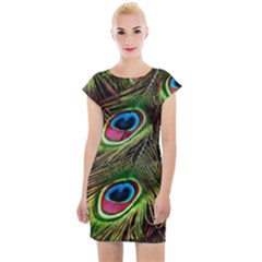 Peacock Feathers Feather Color Cap Sleeve Bodycon Dress