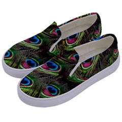 Peacock Feathers Feather Color Kids  Canvas Slip Ons by Wegoenart