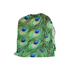 Peacock Feathers Peafowl Drawstring Pouch (large) by Wegoenart