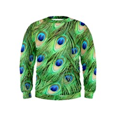 Peacock Feathers Peafowl Kids  Sweatshirt by Wegoenart