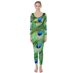 Peacock Feathers Peafowl Long Sleeve Catsuit by Wegoenart