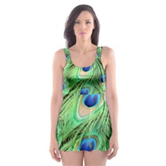 Peacock Feathers Peafowl Skater Dress Swimsuit by Wegoenart