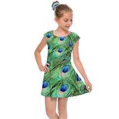 Peacock Feathers Peafowl Kids Cap Sleeve Dress by Wegoenart