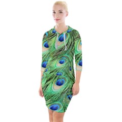 Peacock Feathers Peafowl Quarter Sleeve Hood Bodycon Dress