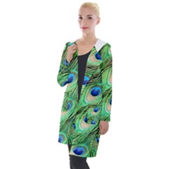 Peacock Feathers Peafowl Hooded Pocket Cardigan