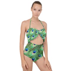 Peacock Feathers Peafowl Scallop Top Cut Out Swimsuit