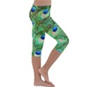 Peacock Feathers Peafowl Kids  Lightweight Velour Capri Leggings  View3