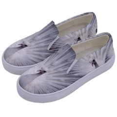 Peacock White Bird Nature Kids  Canvas Slip Ons by Wegoenart