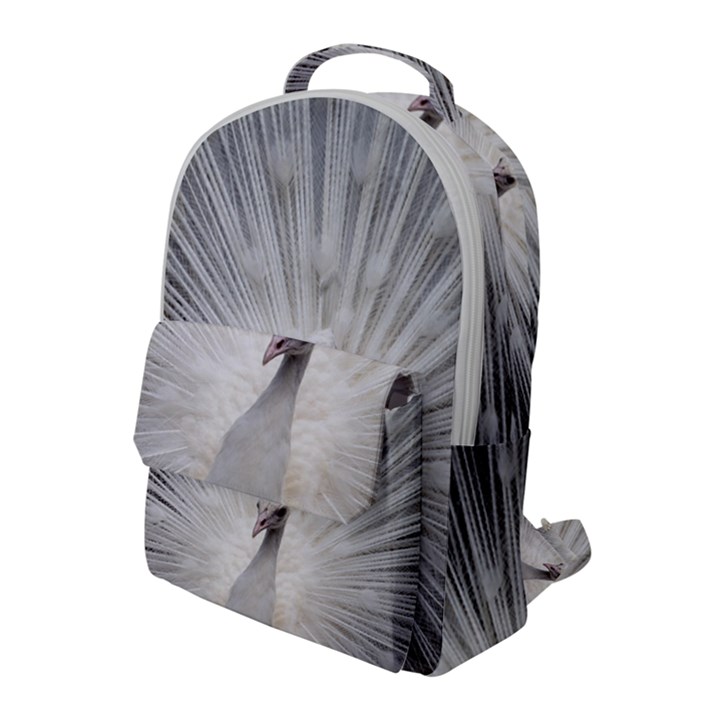 Peacock White Bird Nature Flap Pocket Backpack (Large)