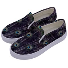 Background Peacock Feathers Kids  Canvas Slip Ons by Wegoenart