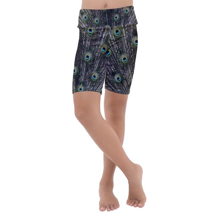 Background Peacock Feathers Kids  Lightweight Velour Cropped Yoga Leggings