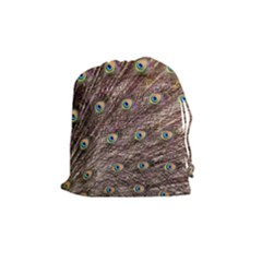 Peacock Feathers Wheel Plumage Drawstring Pouch (medium) by Wegoenart