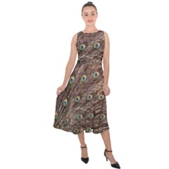 Peacock Feathers Wheel Plumage Midi Tie-back Chiffon Dress by Wegoenart