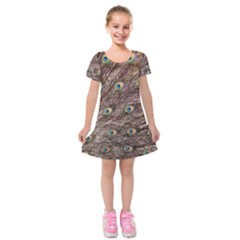 Peacock Feathers Wheel Plumage Kids  Short Sleeve Velvet Dress by Wegoenart