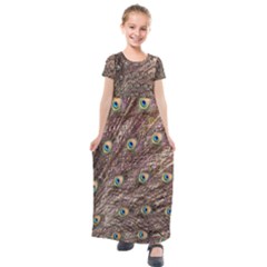 Peacock Feathers Wheel Plumage Kids  Short Sleeve Maxi Dress by Wegoenart