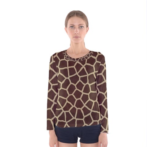 Giraffe Animal Print Skin Fur Women s Long Sleeve Tee by Wegoenart