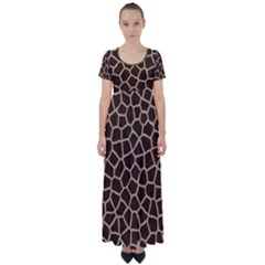 Giraffe Animal Print Skin Fur High Waist Short Sleeve Maxi Dress by Wegoenart