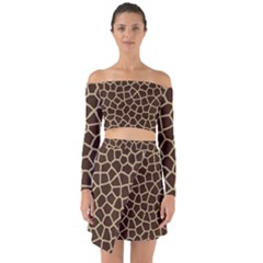 Giraffe Animal Print Skin Fur Off Shoulder Top With Skirt Set by Wegoenart