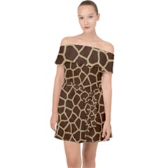 Giraffe Animal Print Skin Fur Off Shoulder Chiffon Dress by Wegoenart