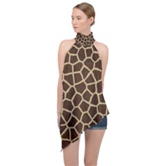 Giraffe Animal Print Skin Fur Halter Asymmetric Satin Top