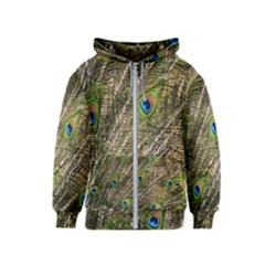 Peacock Feathers Color Plumag Kids  Zipper Hoodie by Wegoenart