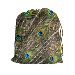 Peacock Feathers Color Plumag Drawstring Pouch (xxl) by Wegoenart