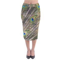 Peacock Feathers Color Plumag Velvet Midi Pencil Skirt by Wegoenart