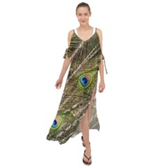 Peacock Feathers Color Plumag Maxi Chiffon Cover Up Dress