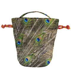 Peacock Feathers Color Plumag Drawstring Bucket Bag