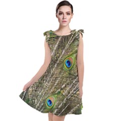 Peacock Feathers Color Plumag Tie Up Tunic Dress