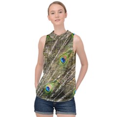 Peacock Feathers Color Plumag High Neck Satin Top