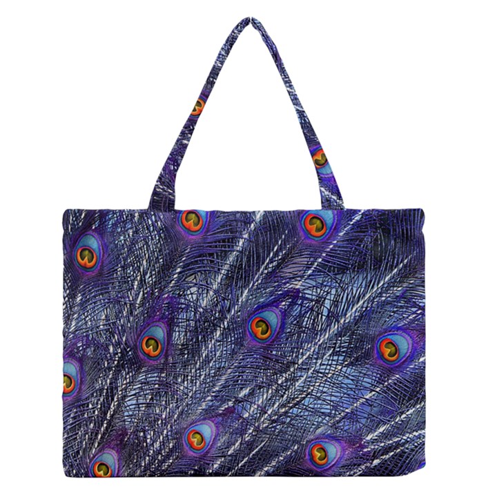 Peacock Feathers Color Plumage Zipper Medium Tote Bag