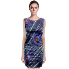 Peacock Feathers Color Plumage Sleeveless Velvet Midi Dress