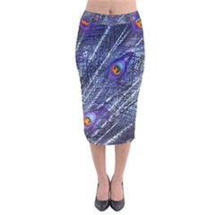 Peacock Feathers Color Plumage Velvet Midi Pencil Skirt by Wegoenart