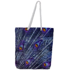 Peacock Feathers Color Plumage Full Print Rope Handle Tote (large) by Wegoenart