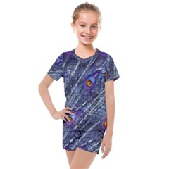 Peacock Feathers Color Plumage Kids  Mesh Tee And Shorts Set