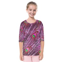 Peacock Feathers Color Plumage Kids  Quarter Sleeve Raglan Tee