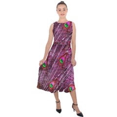 Peacock Feathers Color Plumage Midi Tie-back Chiffon Dress