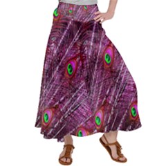 Peacock Feathers Color Plumage Satin Palazzo Pants