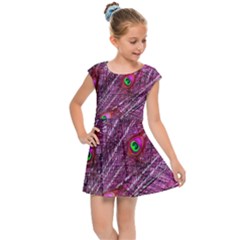 Peacock Feathers Color Plumage Kids Cap Sleeve Dress by Wegoenart